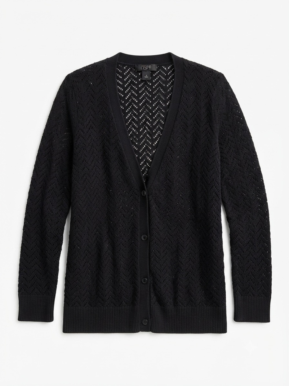 Ann Taylor Loft Black Openwork V-Neck Cardigan